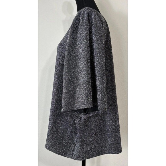 Ellos Black & Silver Metallic Pullover Elbow Sleeve Blouse Plus Size 1X (22/24) - Picture 5 of 9